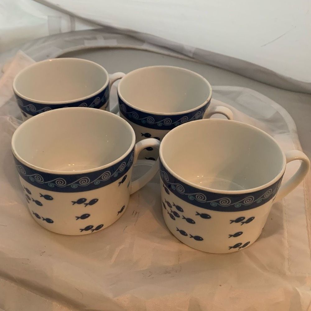 4 Small Bridget Dobson Pisces Fine Porcelain Cups *New*